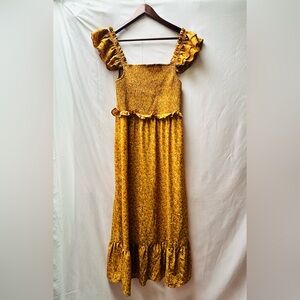 Yellow Floral Maxi Dress with Ruffle Sleeves
